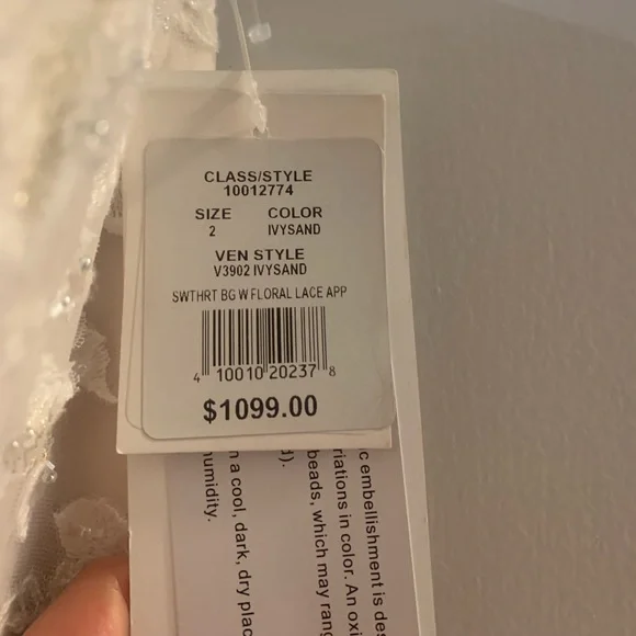 NWT Embroidered Lace Appliqué Wedding Dress in Ivory Sand: Size 2 - Picture 6 of 6